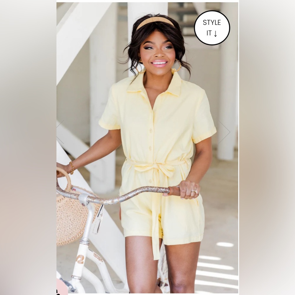 Pink Lily XS Yellow Button Up Romper